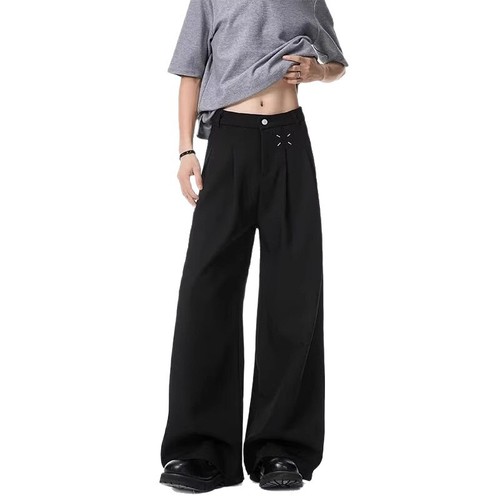 American Cleanfit Black Men's Spring and Summer Straight Leg Loose Drop Comfort Casual High-end Wide Leg Pants