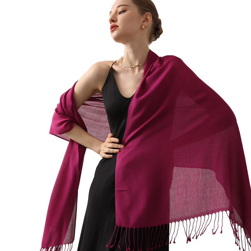 Chal de aire acondicionado de lana Decaijia para mujer, calidez de primavera y verano, bufanda de gama alta de color sólido de todo fósforo, bufanda de aire acondicionado de oficina