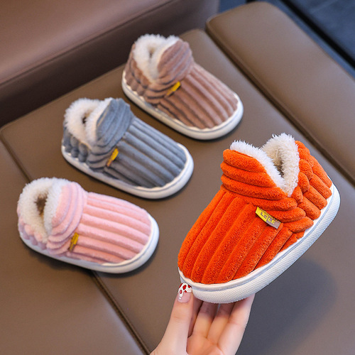 Children's cotton slippers winter boys and babies pack heels 1-3 years old 2 warm indoor home children women's cotton shoes fur shoes