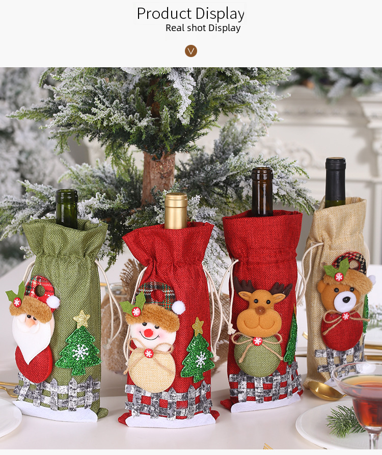 Capa para garrafa de vinho de natal em linho com desenhos_voghion.com