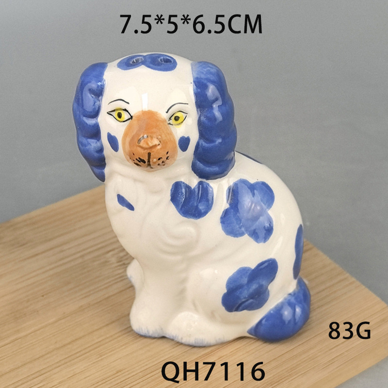 Pimienta de cachorro manchada pintada de cerámica, olla de sal y pimienta, olla de condimento, botella de condimento de cachorro con forma de animal de dibujos animados