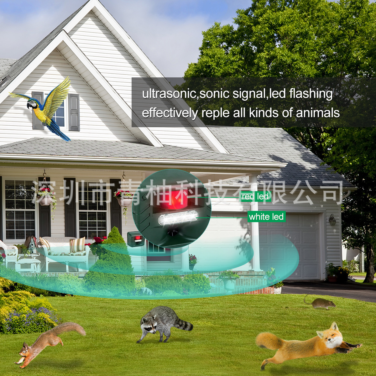 Repelente Ultrasónico Animales — Con Alarma y Luz Intermitente