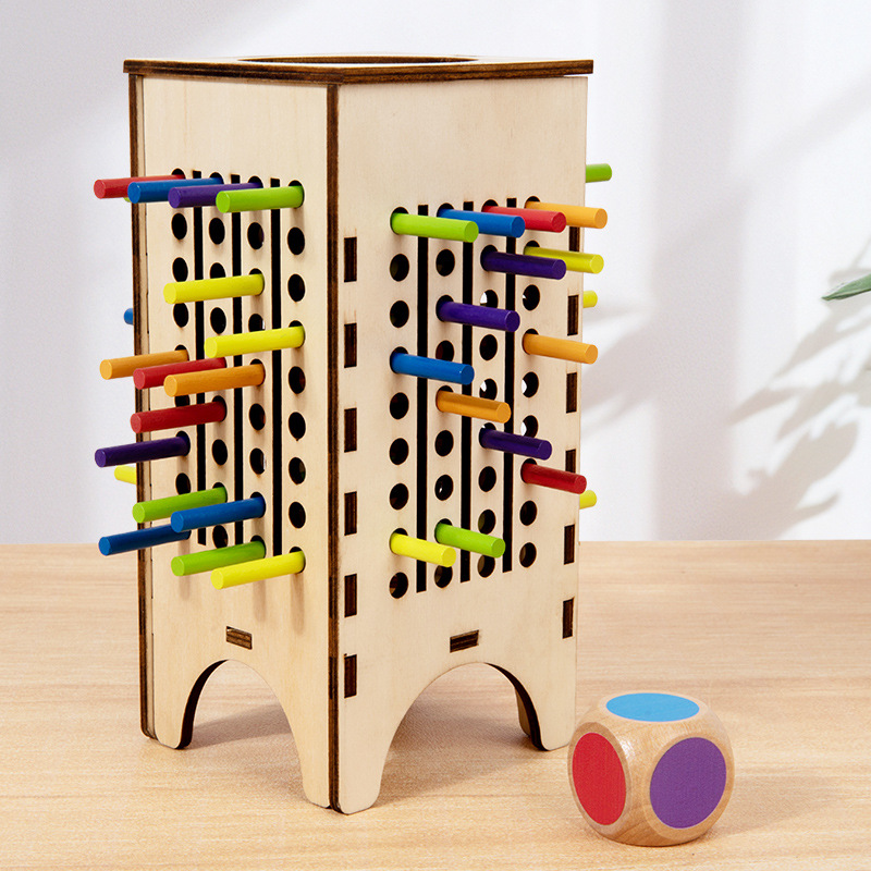 Puzzles de madera educación temprana divertida mano ojo coordinación clasificación de color 3 en 1 dibujo palo de madera juego de dados