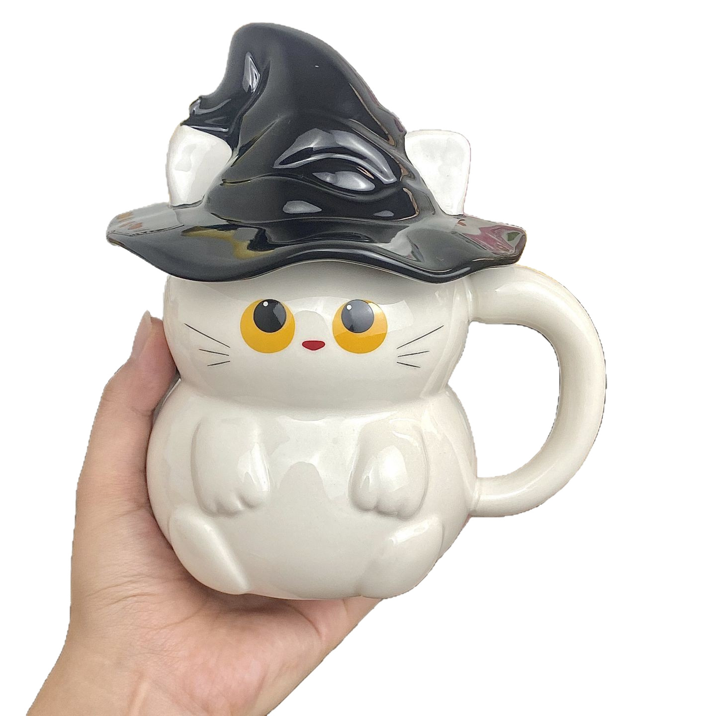 Personalidad creativa sombrero mágico gato taza de Halloween fantasma taza de cerámica de dibujos animados encantadora copas de agua