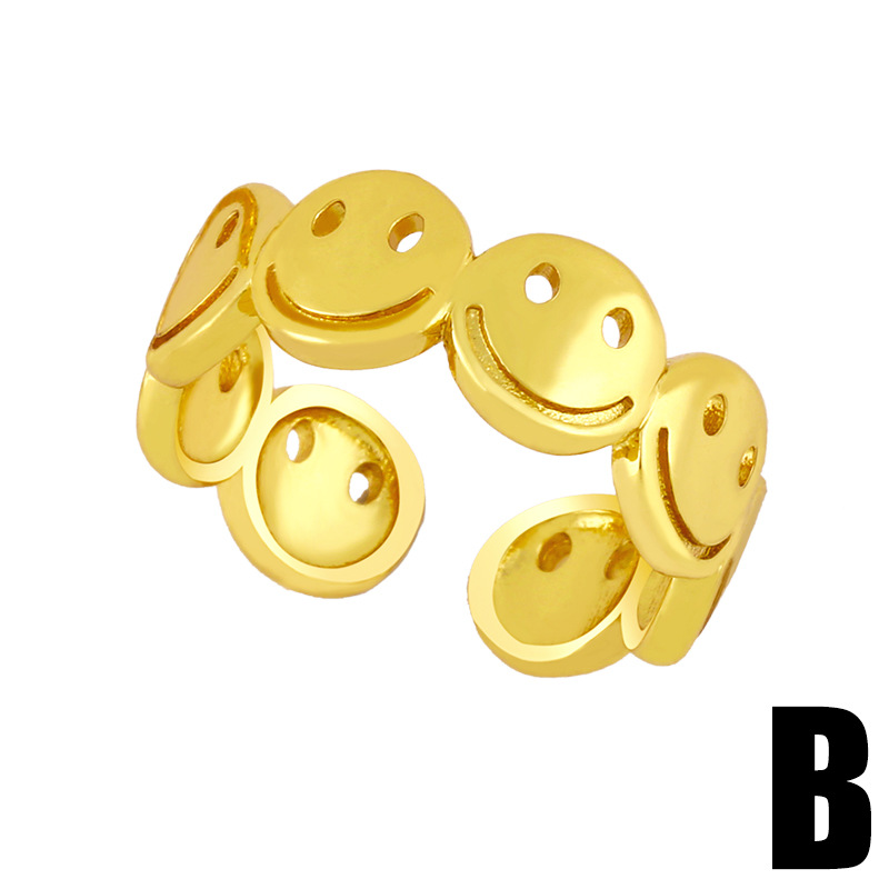 Fashion Smiley Chain Geometric Copper Ring Wholesale display picture 4