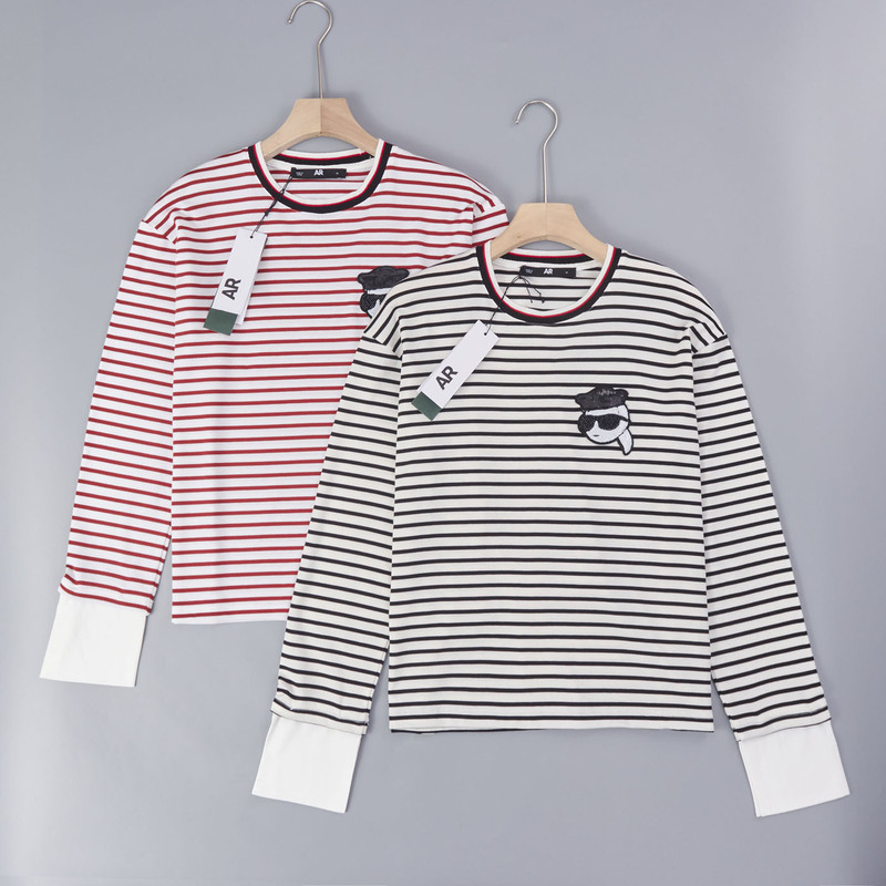 2026 New Style Women's Striped Rhinestone-Embellished Cotton Color-Block Round Neck Long-Sleeve Knit Sweater