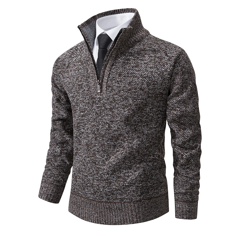 Men's 2024 men's casual knitted base stand up collar with fleece warm sweater jacket for men_voghion.com