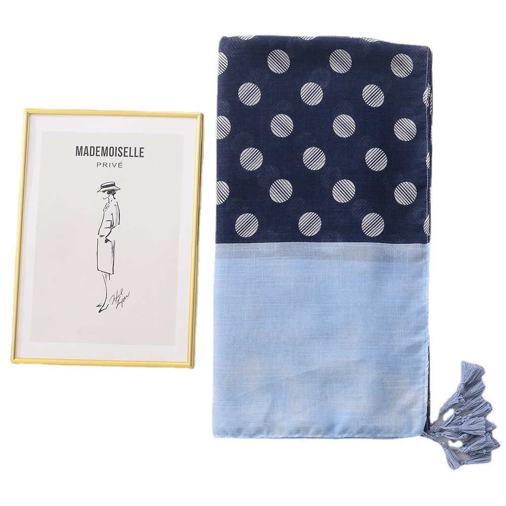 Nueva moda creativa Polka Dot costura algodón y lino sensación bufanda borla bufanda viajes playa protector solar chal bufanda