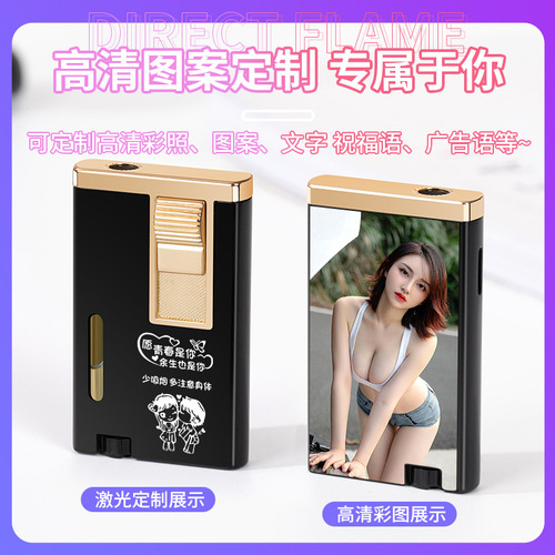 Creative Trend Gradient Windproof Direct Ignition Inflatable Lighter Dual Flame Direct Blue Flame Cigar Personal Gift for Boyfriend