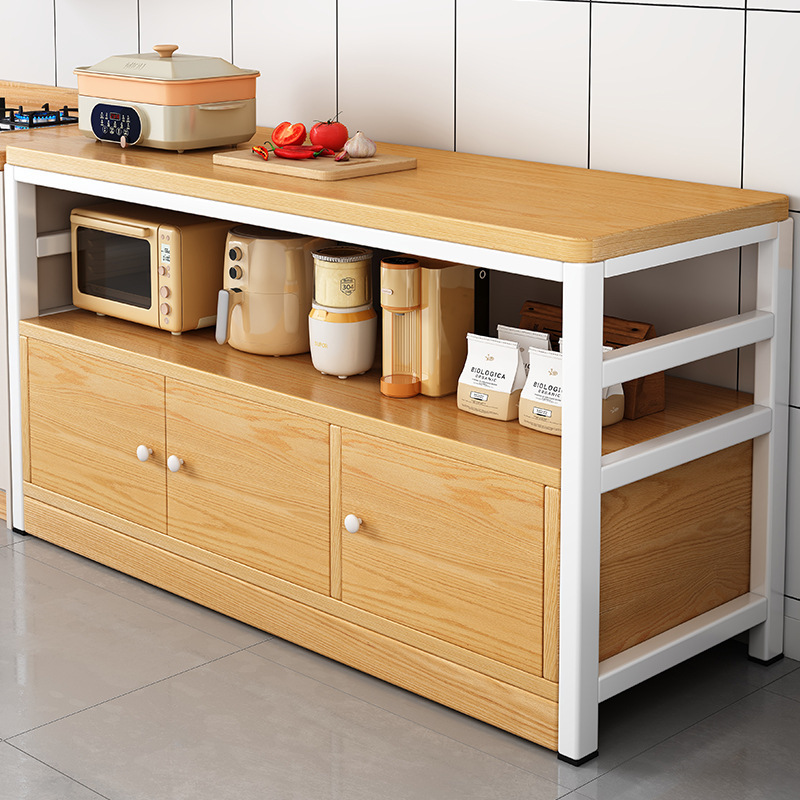 Gabinete de estante multifuncional de cocina Mesa de corte de vegetales de piso mesa de trabajo Gabinete de almacenamiento de microondas multicapa