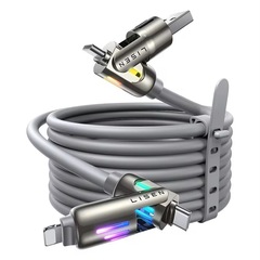 在庫あり 240W 急速充電 カラフルな呼吸ライト コラム 4-in-1 データケーブル Huawei Apple 携帯電話に適した急速充電ケーブル