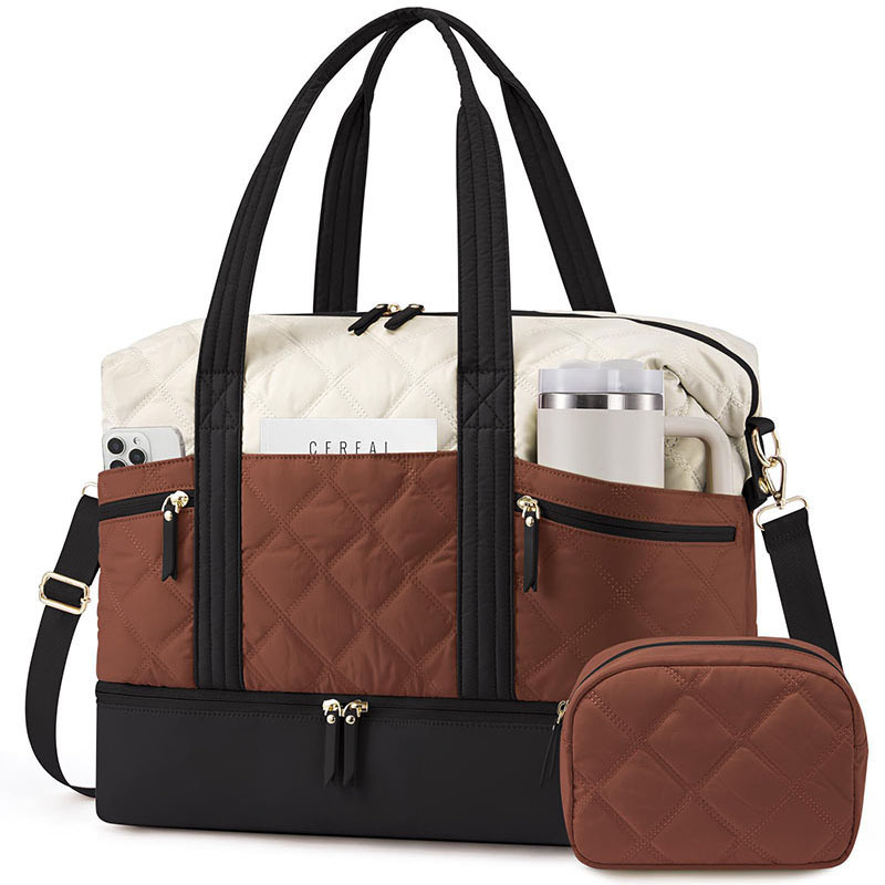 Cross-Border Best-Selling Tote Bag and Puffer Bag Two-Piece Set, Portable Fluffy Shoulder Tote Bag for Travel, Shopping, Beach, and Fitness