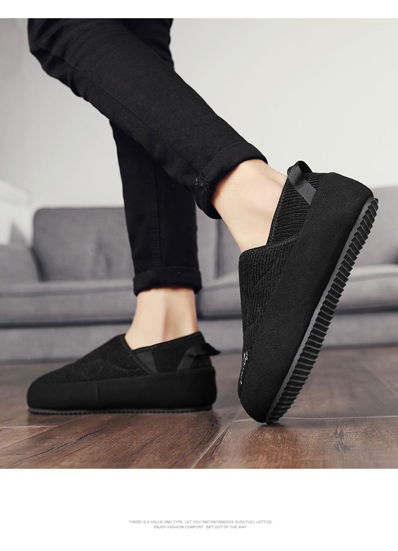 Live streaming style with velvet warm cotton thick sole and low cut sleeves for lazy feet, bean shoes, men's trendy_voghion.com