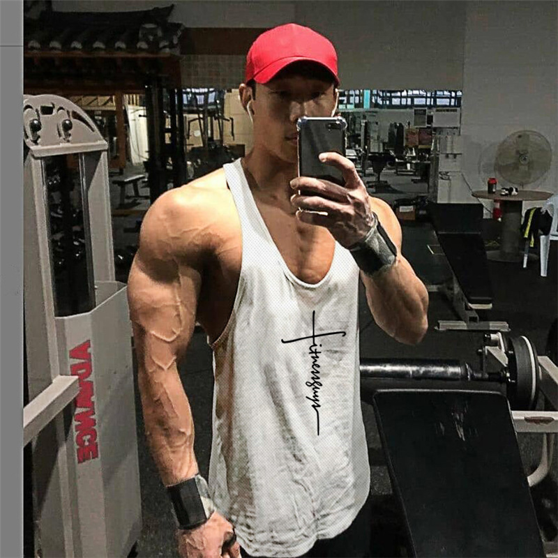 Summer Fashion Brand Men's Fitness Sleeveless T-shirt Vest Gym Training Clothes Steel Top