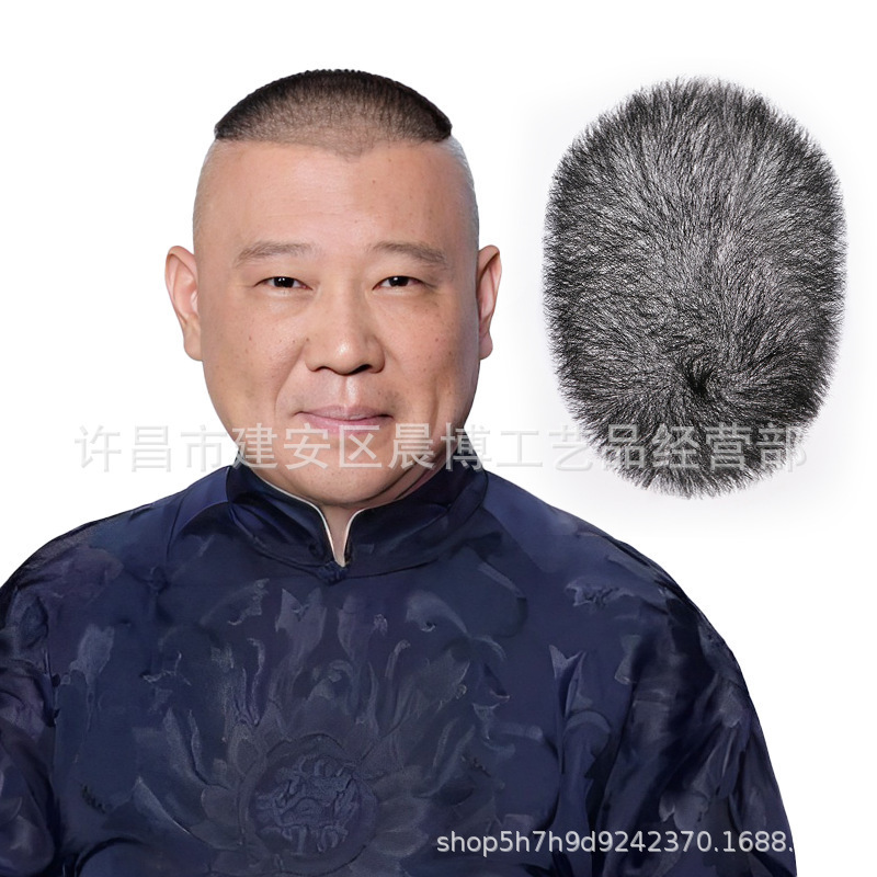 Wig Men's Real Hair Traceless Natural Biological Scalp Ultra-thin Hair-inch Bald Real Hair Hand-woven Top of Head Reissue