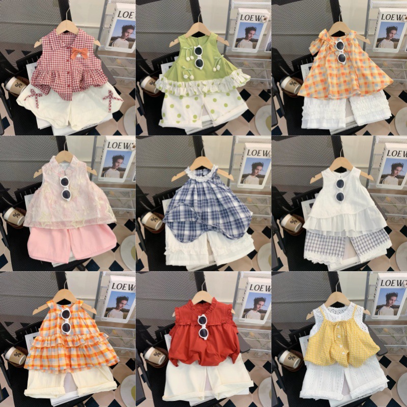 女童夏装新款韩版洋气碎花儿童小女孩夏季短袖上衣裤子童装套装