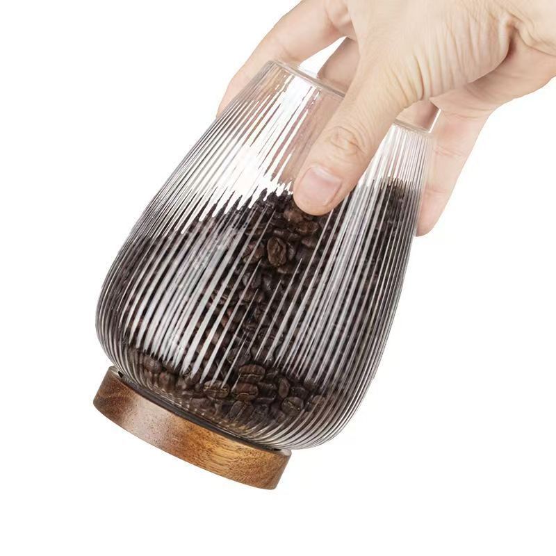 Tanque de almacenamiento doméstico Acacia cubierta de madera de vidrio de té almacenamiento de granos gruesos tanque de sellado multifuncional jarro de vino