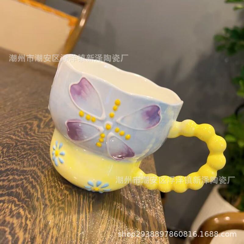 设计师浮雕早餐燕麦牛奶杯陶瓷高颜值手工可微波炉大容量葫芦杯|undefined