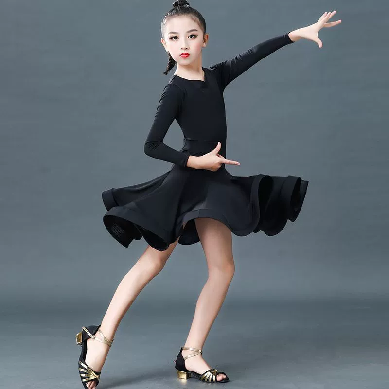 Новая детская одежда для латинских танцев для девочек, одежда для соревнований профессионального уровня, большая юбка с разрезом для детского экзамена, весна и осень