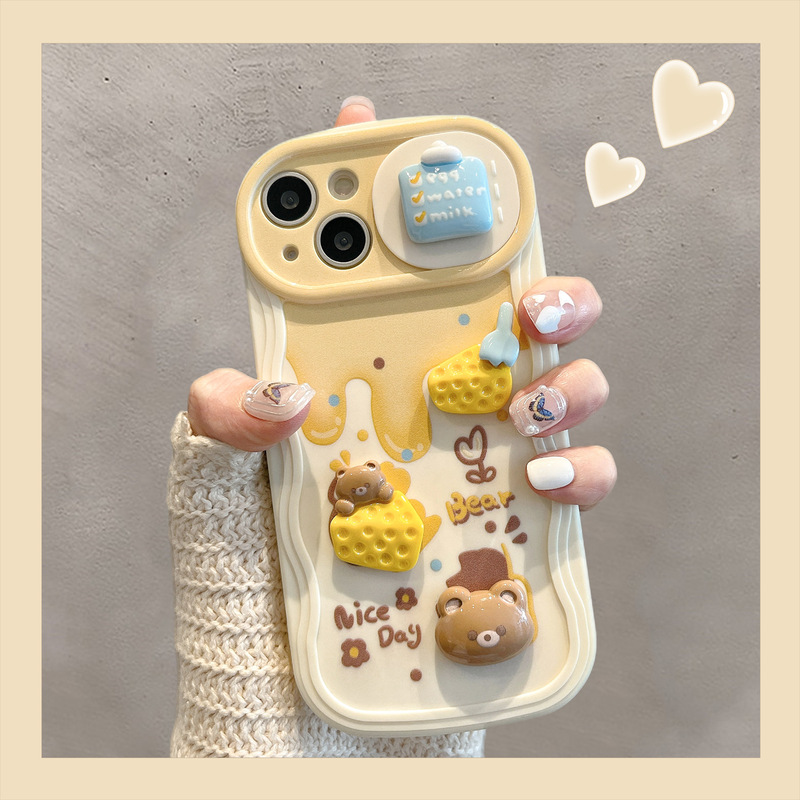 Cheese Bear Sliding Window Suitable for Apple 16Promax Mobile Phone Case Iphone15 Cute 11 Soft Shell 14