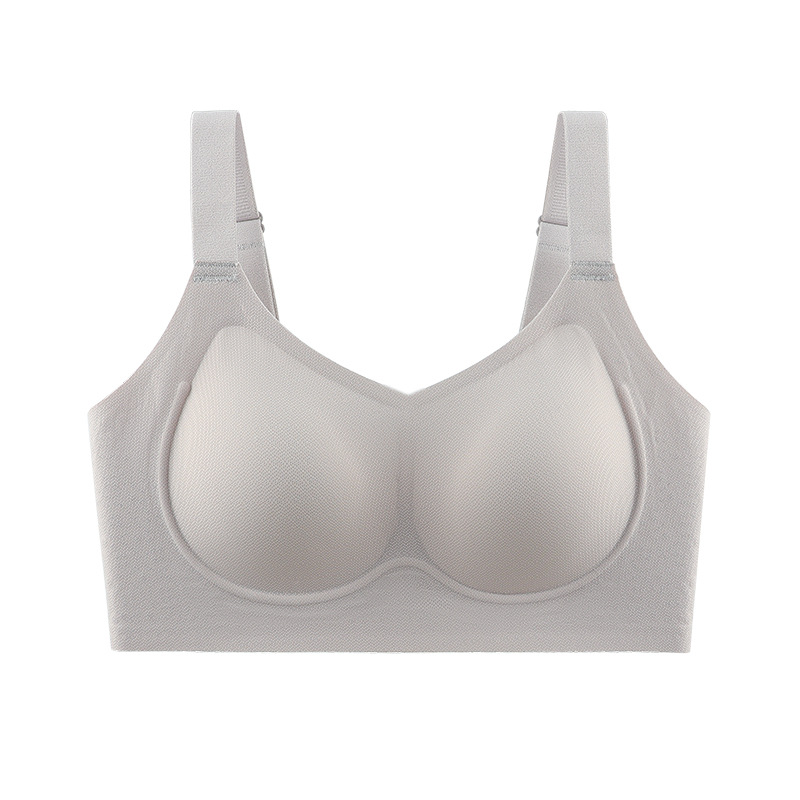 Ropa interior delgada sin costuras para mujer, pechos grandes, pequeños, delgados, sin anillo de acero, copa completa, leche, sujetador de talla grande anti-flacidez