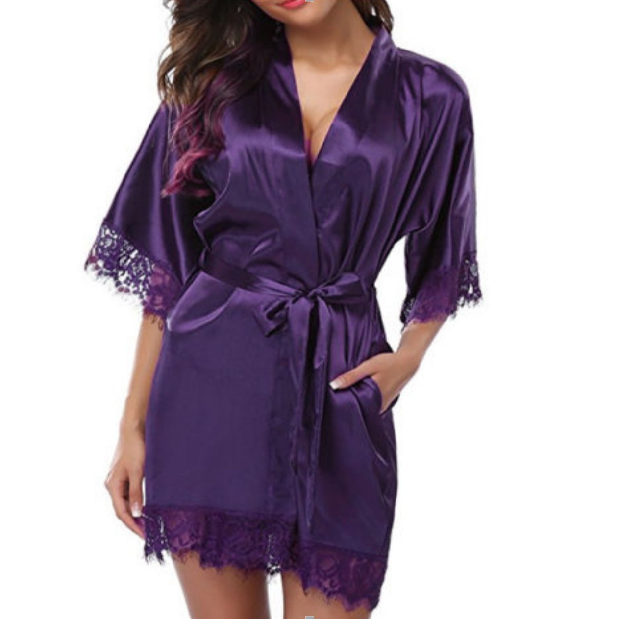 Cross-Border Aliexpress Pajamas Feminine Nightgown Nightgown Lace Amazon Simulated Silk Spring and Summer Home Clothes