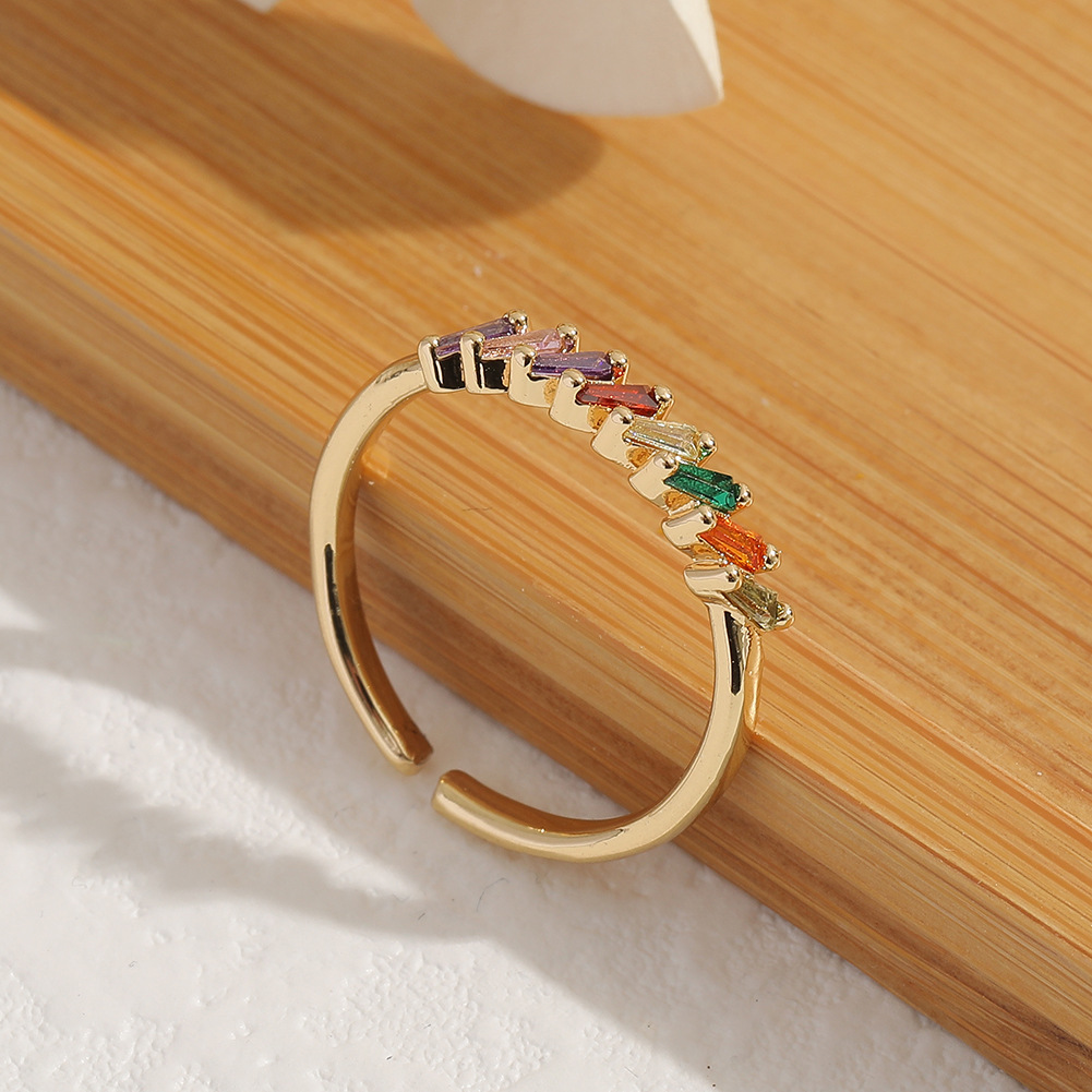 fashion copper plated real gold inlaid colorful zircon tail ring