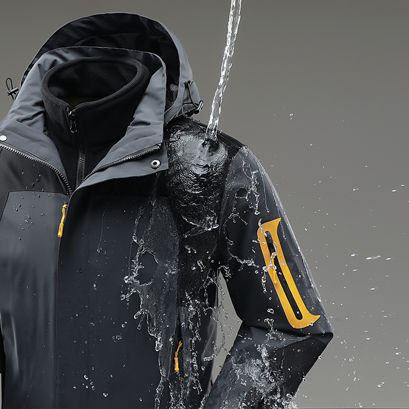 男女冬戶外兩件套沖鋒衣防風防水登山服連帽保暖情侶三件套滑雪服