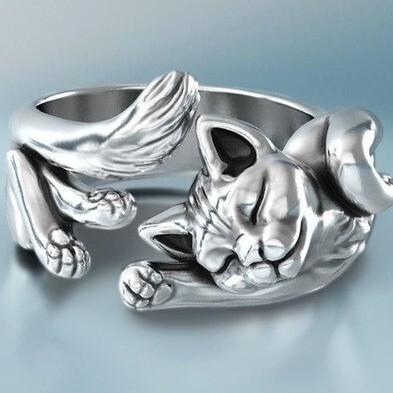 New Alloy Kitten Open Ring European and American Retro Living Cat Totem Ring Female Manufacturer Wholesale