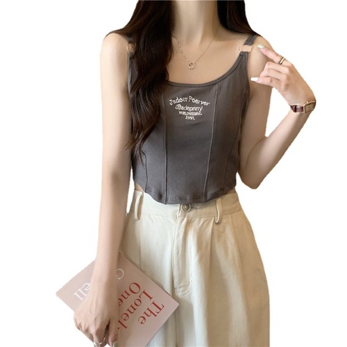 Cotton bottoming top with chest pads, letter print INS new summer style inner simple suspender slim vest for women