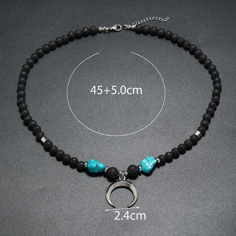 Retro Bohemian Geometric Moon Alloy Natural Stone Glass Beaded Knitting Men's Necklace display picture 4