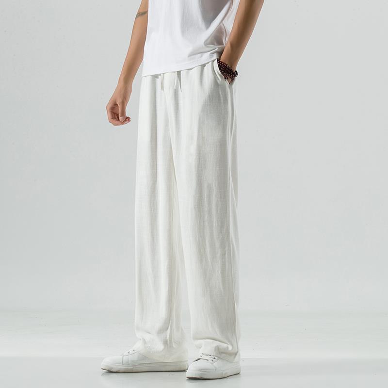Pantalones casuales pantalones de lino finos de verano para hombres pantalones de trapeador rectos drapeados pantalones de lino de algodón suelto de tendencia de estilo chino
