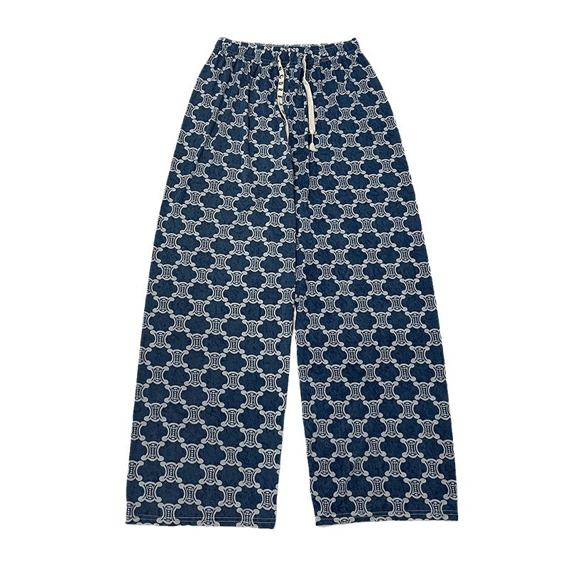 Pantalones jeans de piernas anchas de seda de hielo y nieve para mujeres verano delgados pantalones casuales de impresión de seda recta de cintura media delgada sensación colgante image 5
