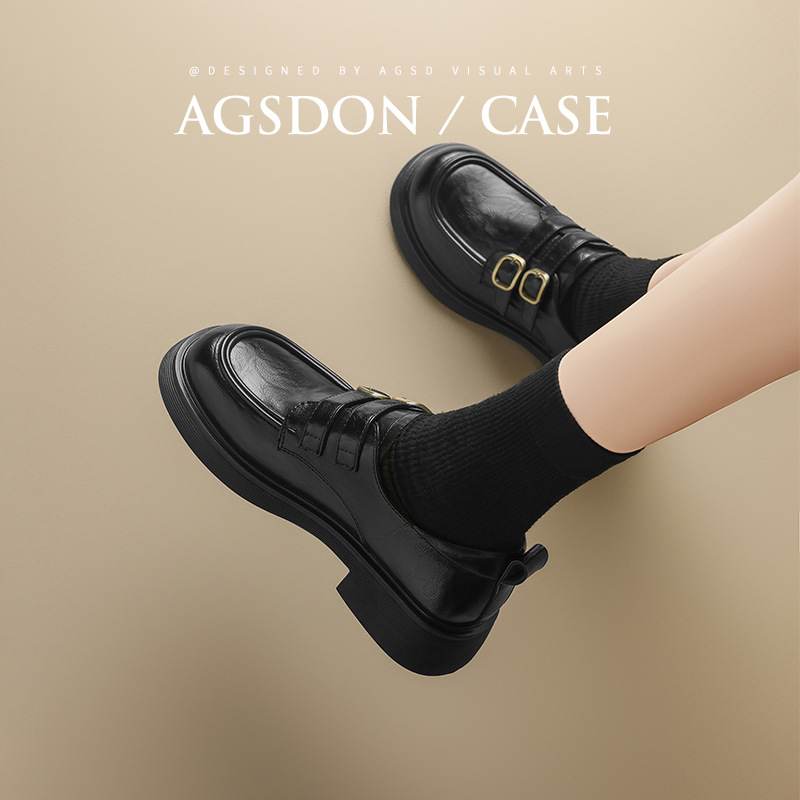 Augusto Lion Denlefour zapatos mujeres 2025 otoño nuevo tacon negro pequeño zapatos de cuero estilo inglés primavera otoño zapatos de viaje único