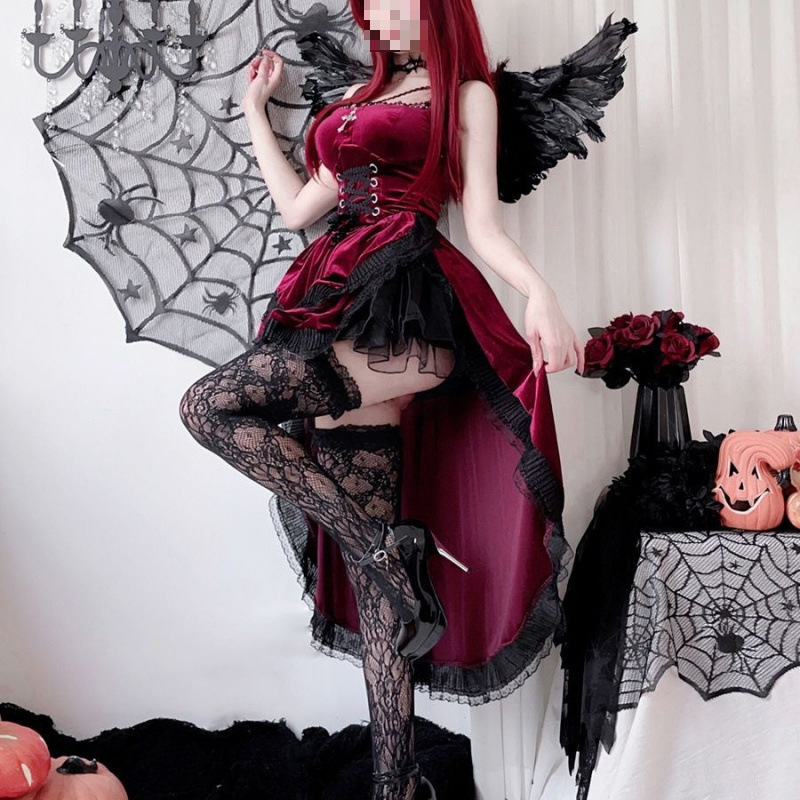 2025 Dark Gothic Halloween Costume Women's Dress Swallowtail Witch Vampire Bride Performance Costume