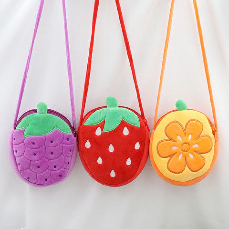 儿童小挎包水果系草莓包包毛绒斜挎包双层零钱包宝宝可爱菠萝背包|ru