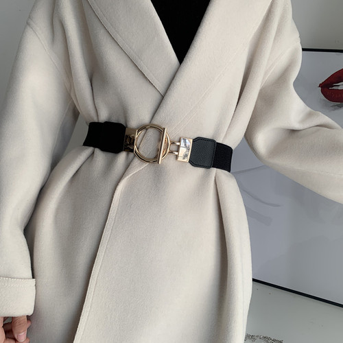 New metal buckle belt, women's trendy matching sweater dress, elastic elastic wide belt, simple waistband
