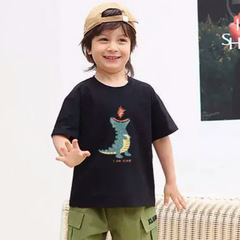 2024 Summer Children's Short-Sleeve T-Shirt for Boys with Dinosaur Print, New T-Shirt, Pure Cotton Base Shirt