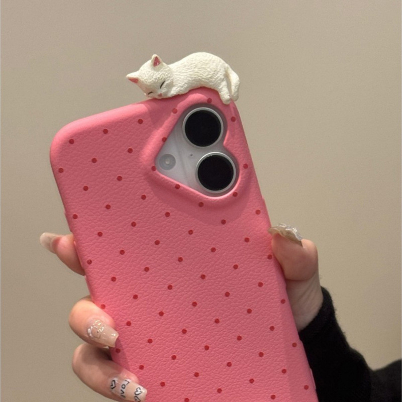 かわいい波点猫はリンゴ14携帯ケースiPhone16純色15promax新13包12女を適用している|undefined