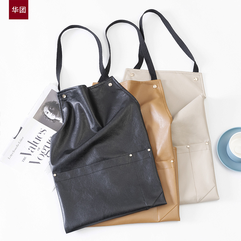 Delantal nórdico de los hombres y las mujeres de estilo coreano de la moda de cuero de la PU a prueba de aceite a prueba de agua trabajo hogar cocina Internet celebridad logotipo personalizado impresión