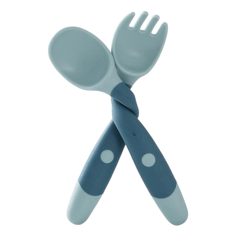 Directo de fábrica bebé aprendiendo a comer cuchara de entrenamiento suplemento alimenticio para bebé codo giro tenedor cuchara flexible niños vajilla