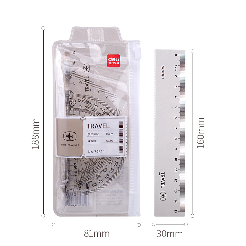 GetLe 79511 Ruler Set Convenient Storage Easy-to-Pick Detail Design Student Exam Ruler Protractor