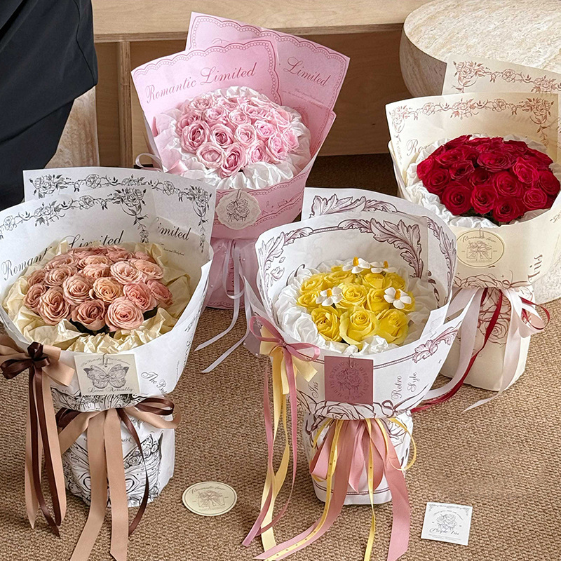 Huaxi Rose Story Paper embalaje de flores Qixia día de San Valentín ramo regalo DIY florista material de embalaje de flores