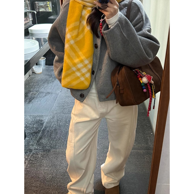 白色解构拼接慵懒风弯刀阔腿牛仔裤女秋宽松cleanfit拖地镰刀裤子|undefined
