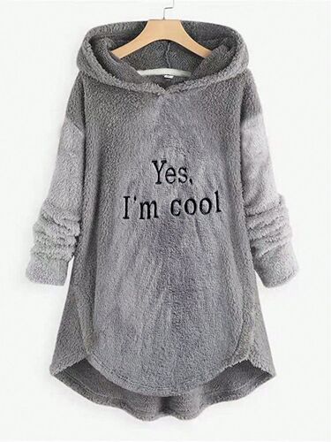 Women's Winter European and American Alphabet Embroidered Color Block Drop Shoulder Hooded Sweatshirt with Plush Material