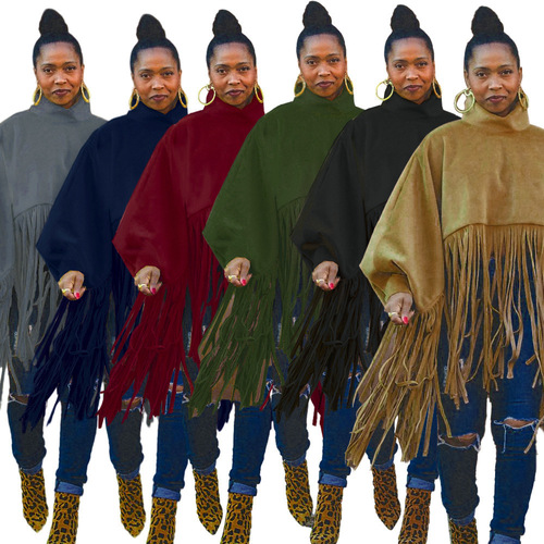 Wish is hot sale, fashionable, solid color, long-sleeved, tassel top, loose trend, medium and long casual and all-match