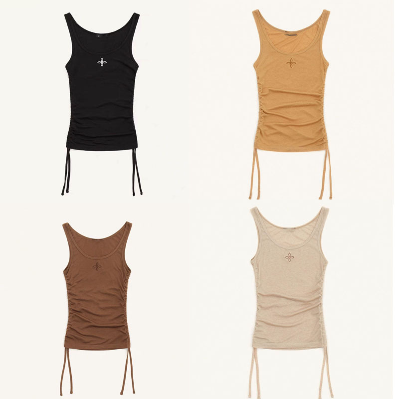 Smfk Classic Blindfold Vest with Side Waist Drawstring, Elastic Adjustable Embroidery Versatile Camisole Short Top for Women, 24 Styles