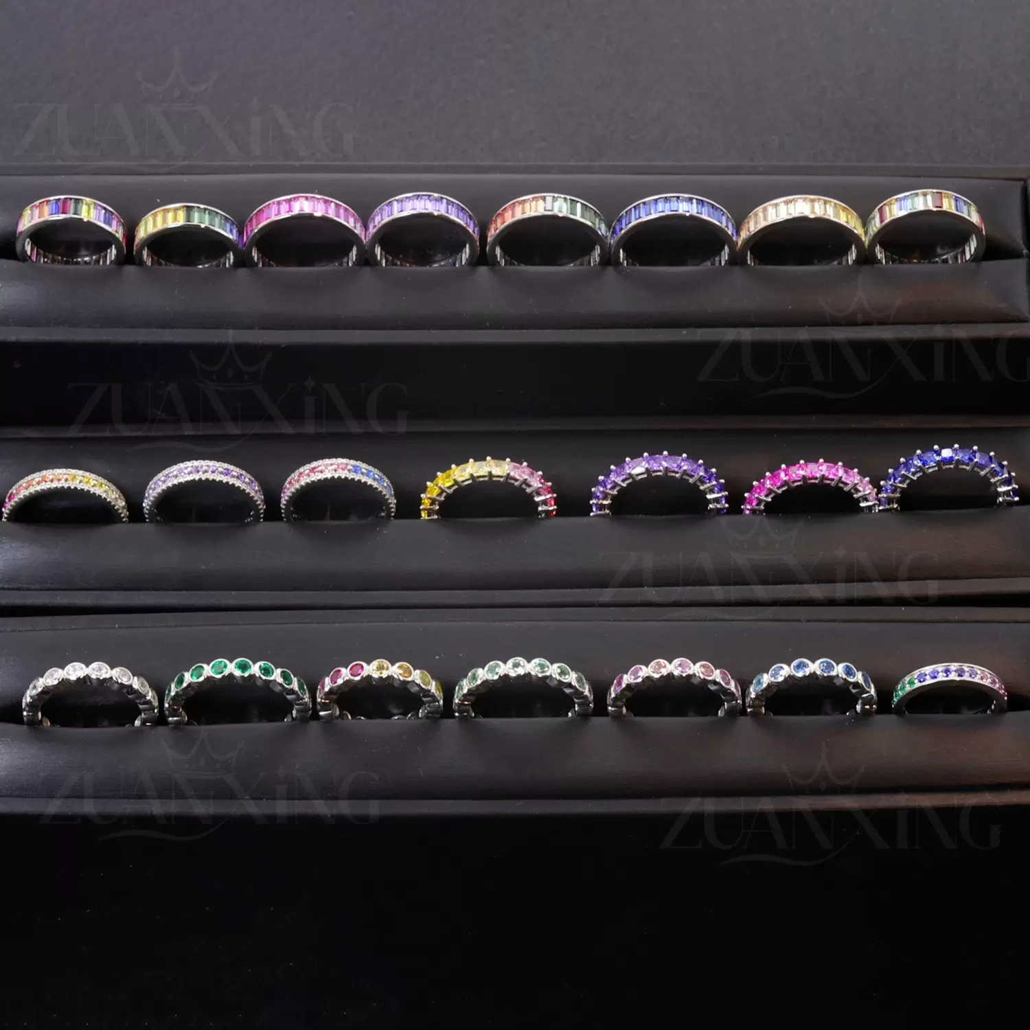 S925银镀金大牌彩虹条系列蓝宝石戒指指尖珠宝饰品批发虹光绕指