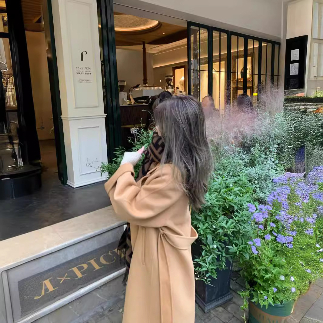 オフホワイトの両面カシミヤコート レディース 秋冬 2025年新作 冬 高級感 ミドル丈 韓国風 ウールコート