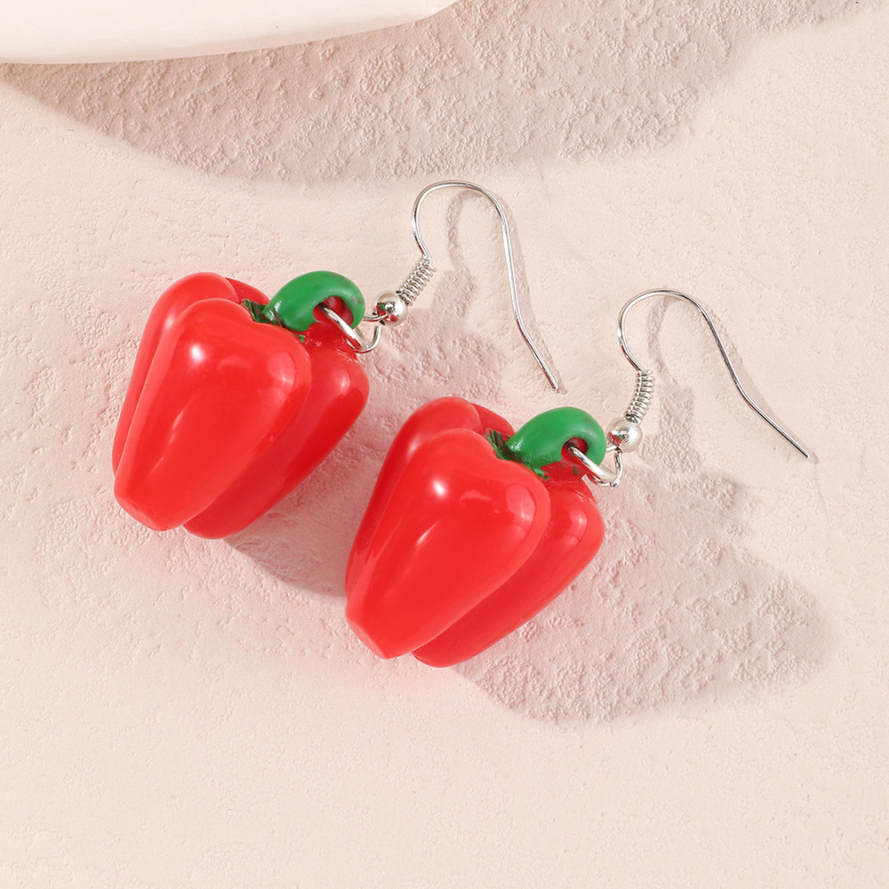 Creative Red Pepper Funny Personality Vegetable Ear Hook Earrings display picture 4